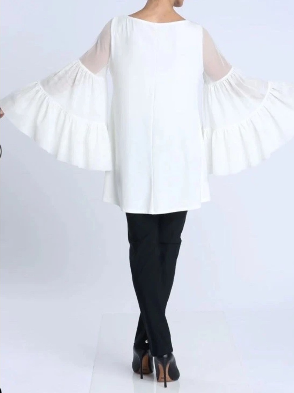 NWT IC Collection Off-White 3-Layered Shirring Mesh Sleeve Top Sz Med